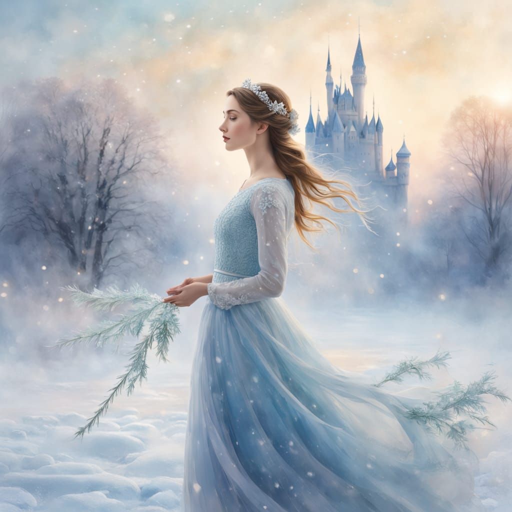 Ethereal Winter Scene with Castle of Snowflakes