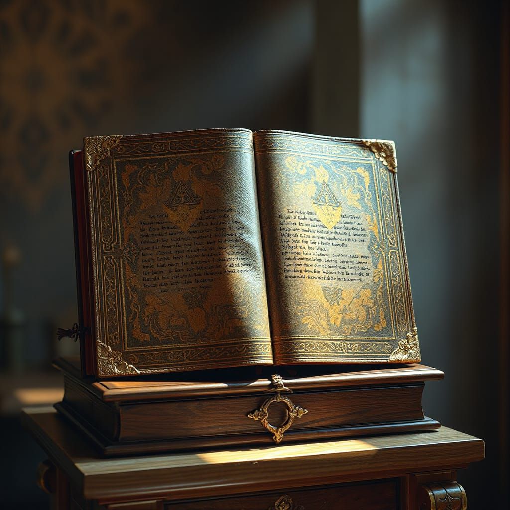 Ornate Book of Scripture in Fantasy Art Style