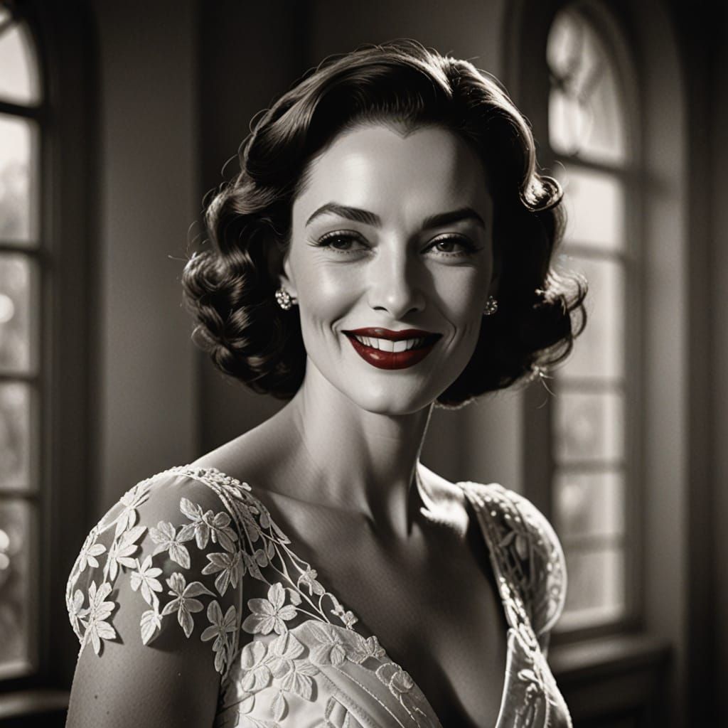 Elegant Black and White Portrait with Red Lipstick