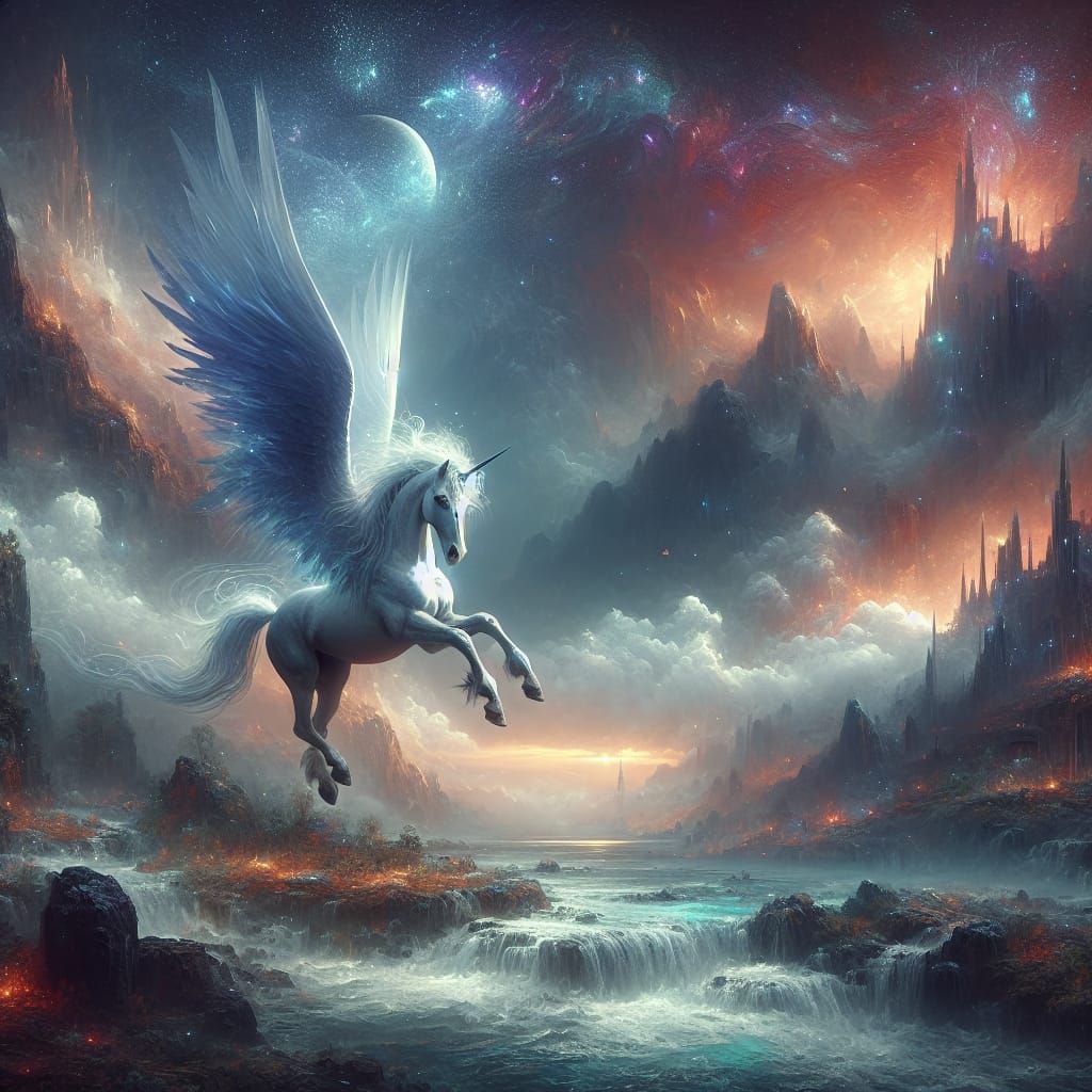 Fantastical Pegasus Concept Art in Matte Painting Style