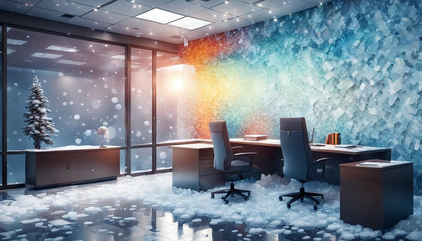 Mosaic Office Encased in Winter Ice Storm