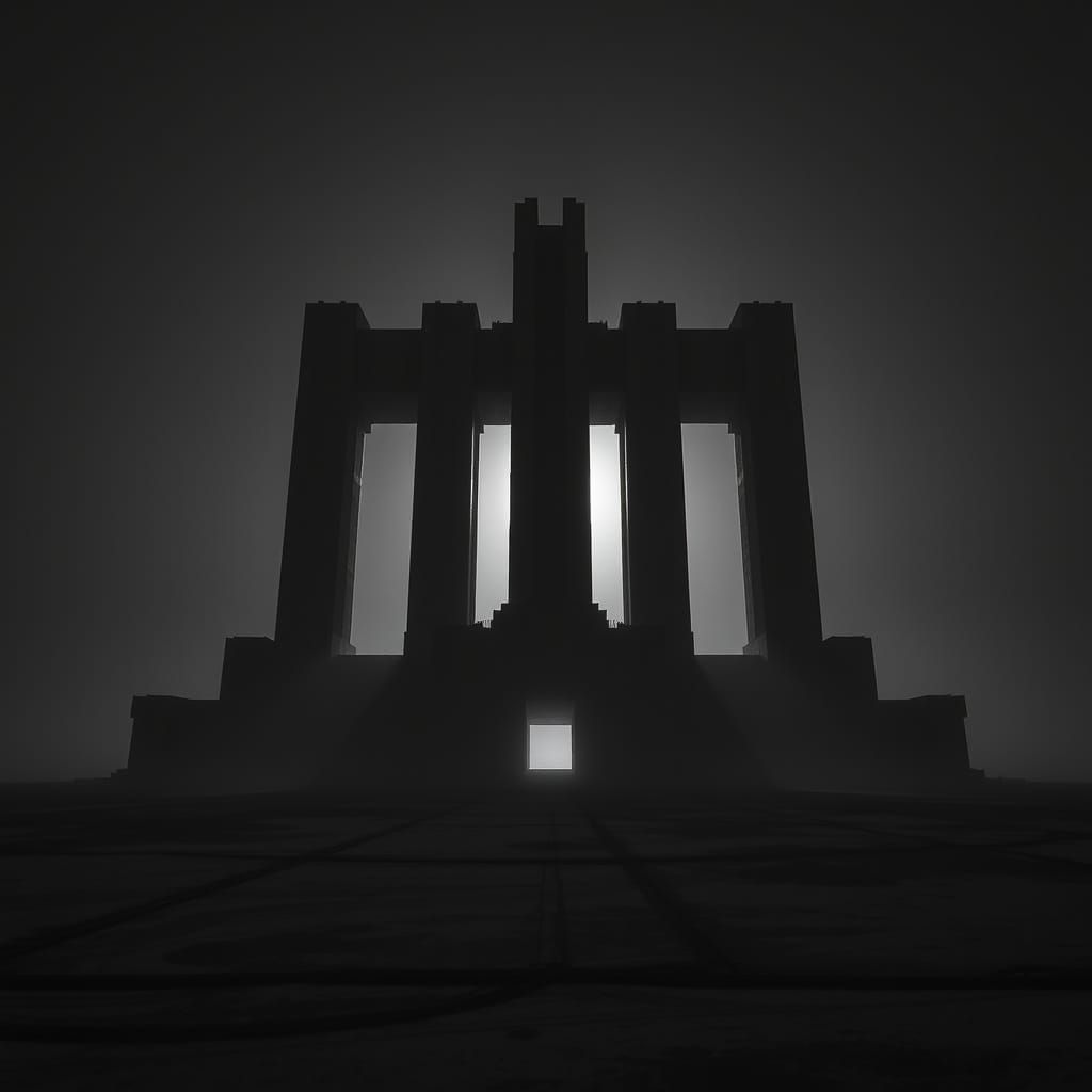 Surreal, High-Definition, Black-and-White Brutalist Megastru...