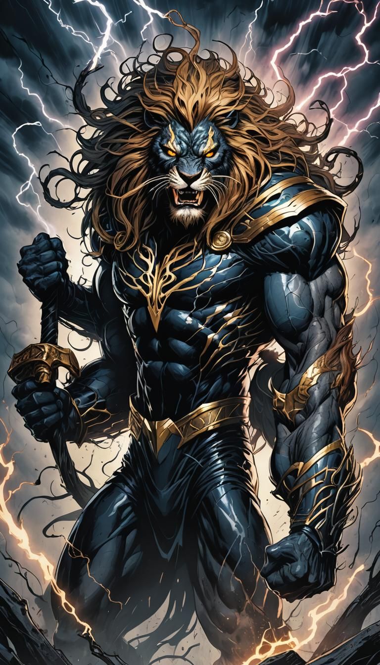 Venom Symbiote Superhero with Thor's Hammer Illustration