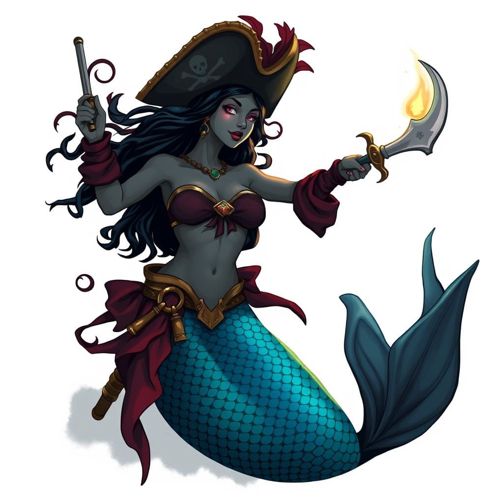 Enchanting Black Mermaid Luring Pirate