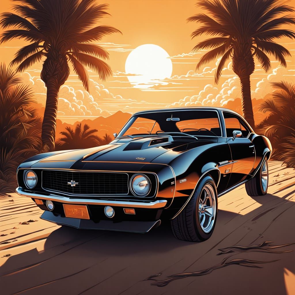 Hyper-Realistic 1969 Chevy Camaro in California Sunset