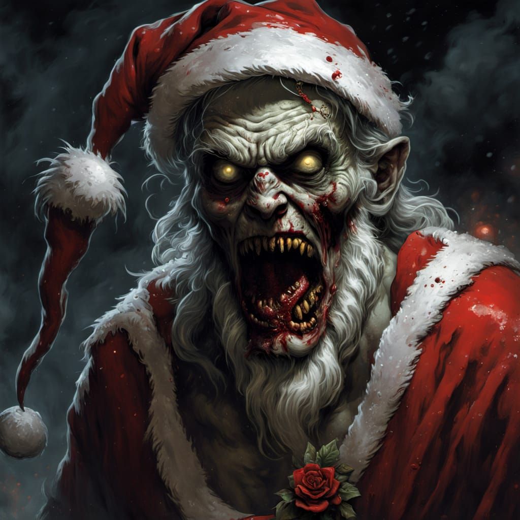 Dark Zombie Santa Claus in Horror Art Style