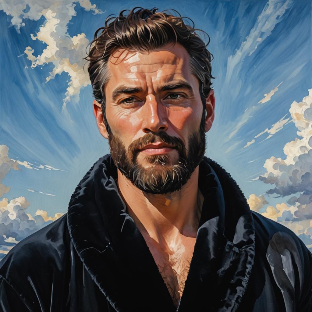 Serene Man in Black Velvet Robe, Neo-Impressionism