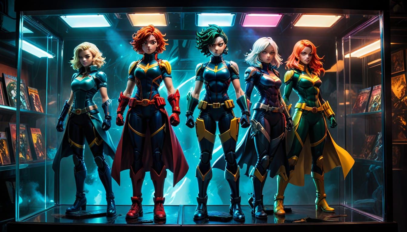 Retro-Futuristic Female Action Figures in Comic-Book Style