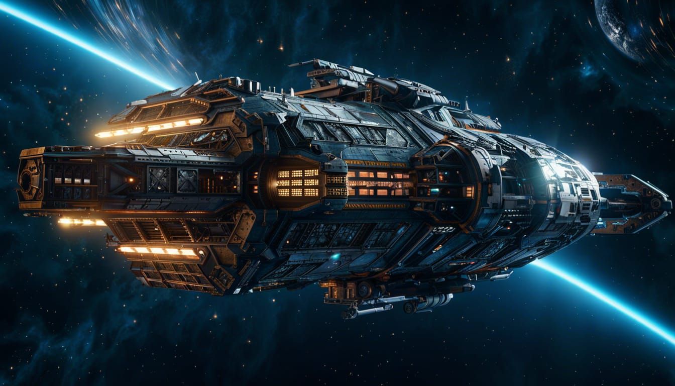 Battle-Damaged Spaceship in Space: Sci-Fi Masterpiece