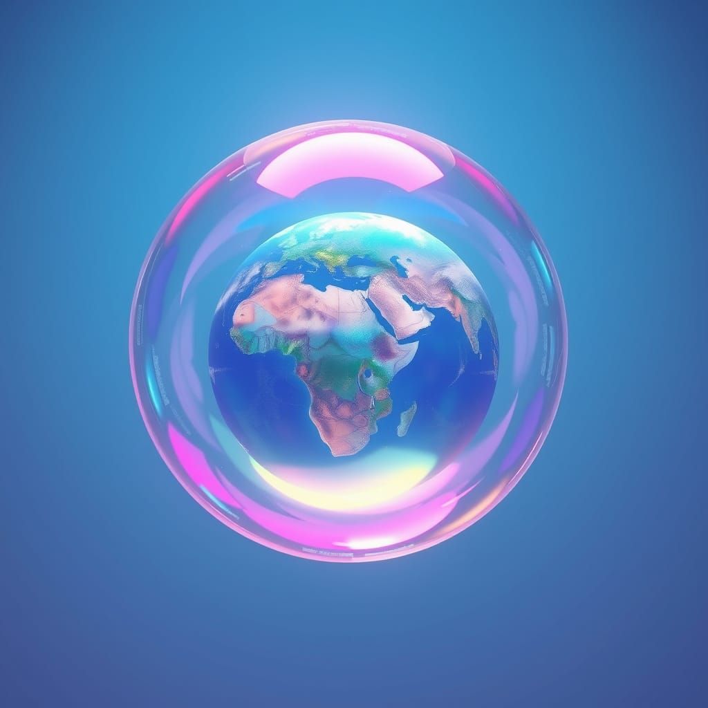 Ethereal Soap Bubble Encapsulates Earth in Vibrant, Iridesce...