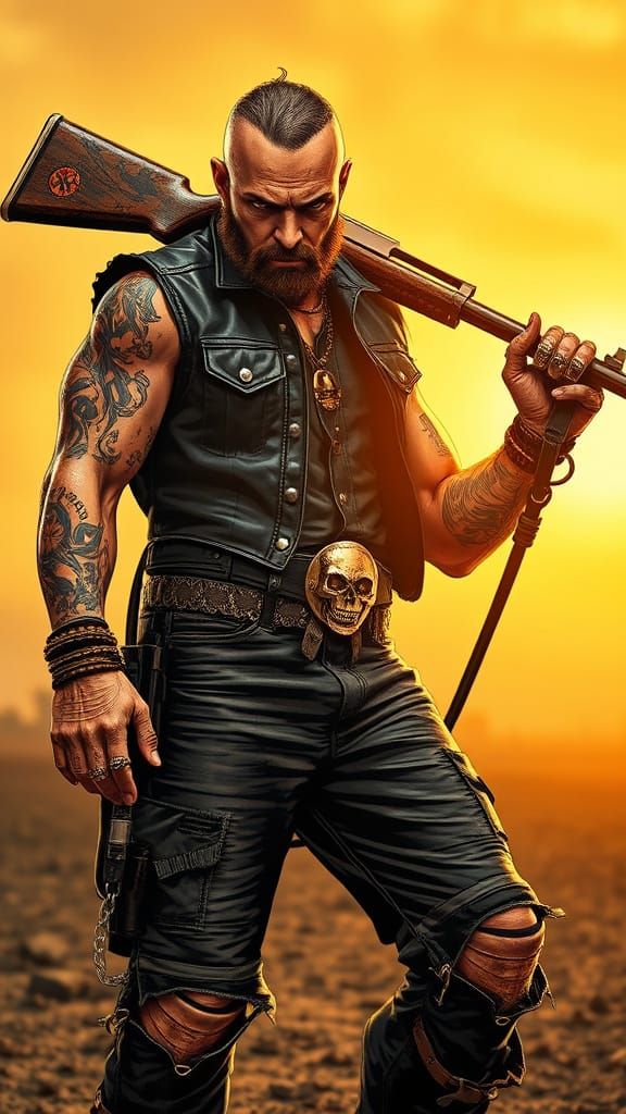 Post-Apocalyptic Biker Outlaw in Graphic Novel Style