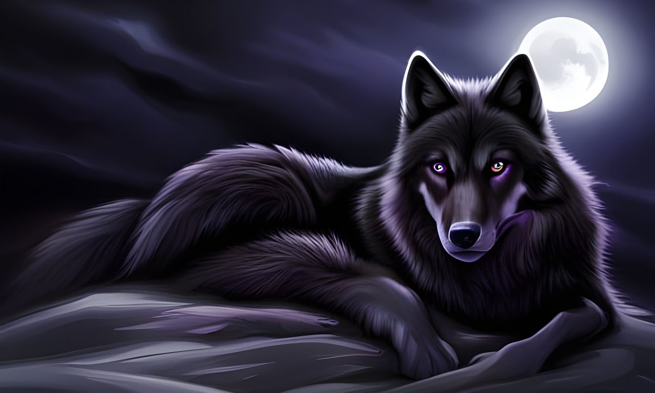 Black Wolf with Purple Eyes Portrait