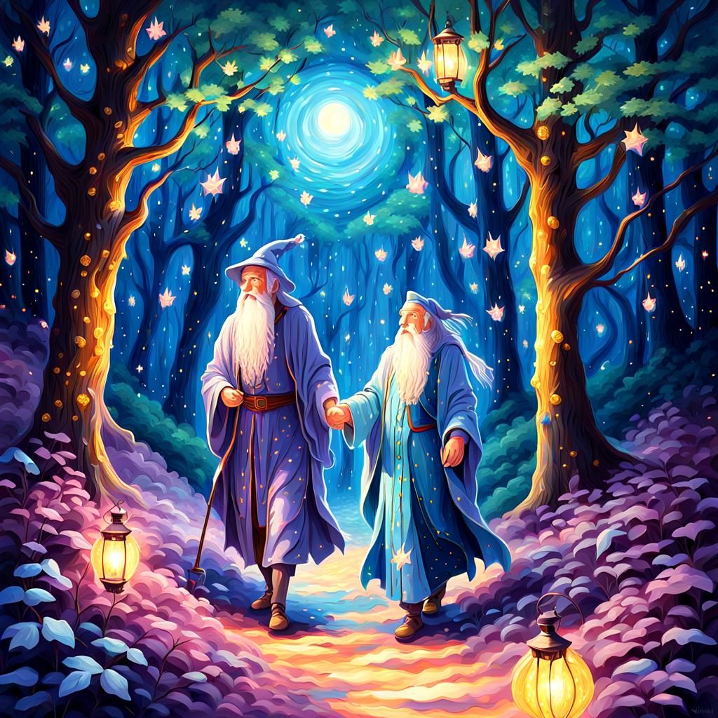 Magical Forest Stroll: Anime Wizard Couple