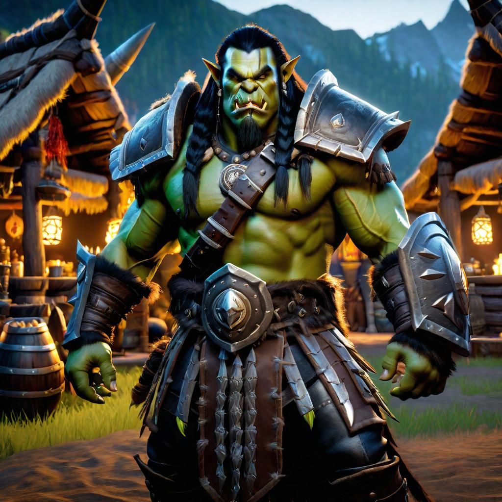 Hyperrealistic Warcraft Orc Shaman Portrait in 8K