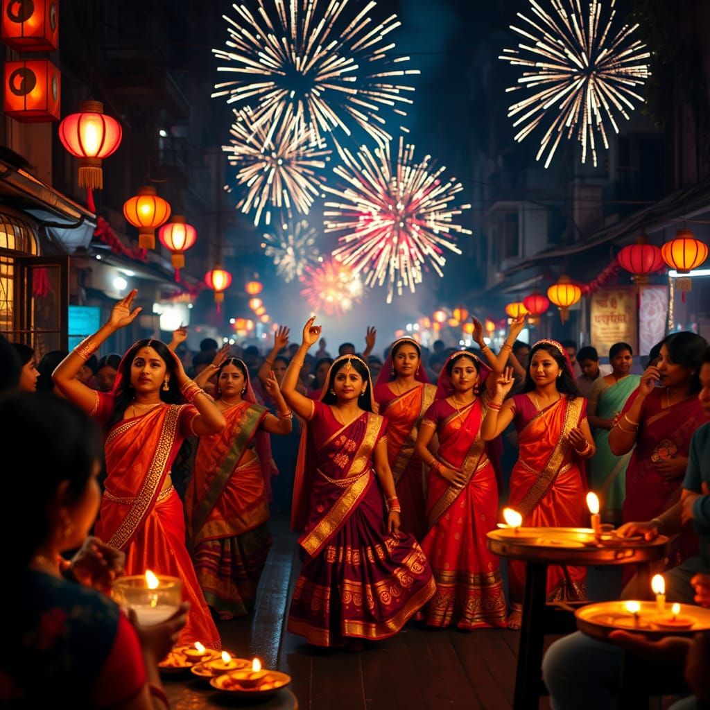 Vibrant Diwali Festival Street Scene in India