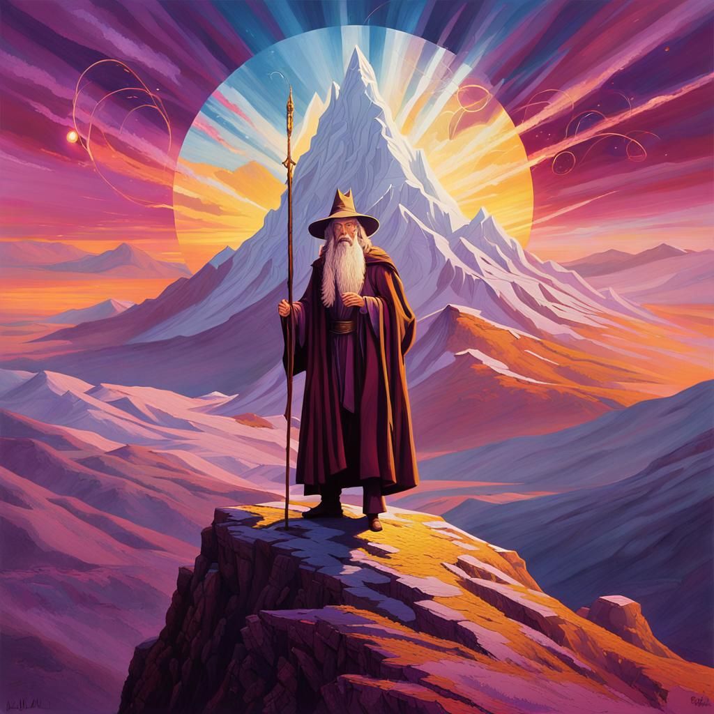 Gandalf the White Wizard in Cyberpunk Style