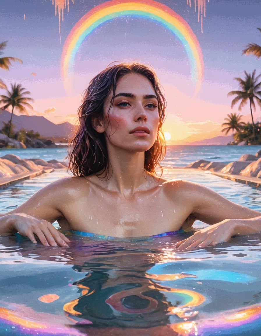 Woman with Wet Hair at Sunset in Fantasy Art