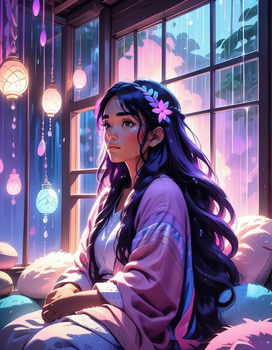 Polynesian Girl in Cozy Room, Ghibli Style