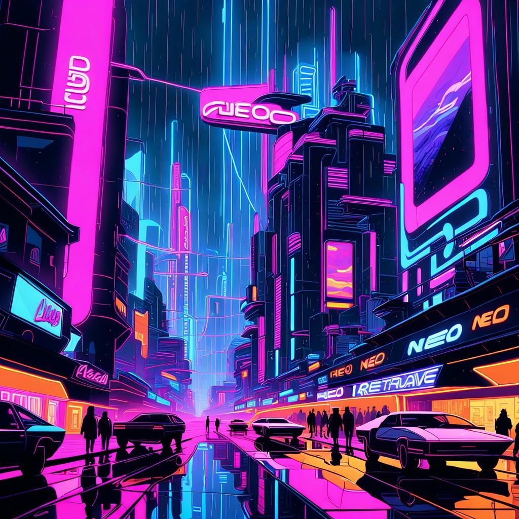 Neo-Retrofuturistic Cityscape in Synthwave Style