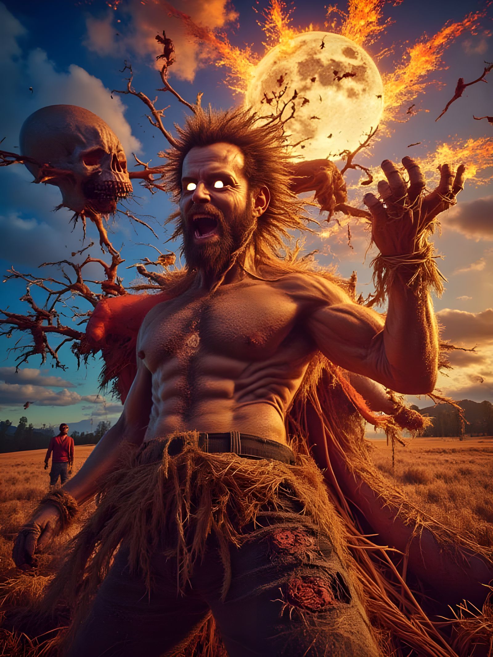 Man-Peacock Mutation in Fractal Mouth, Fiery Eyes