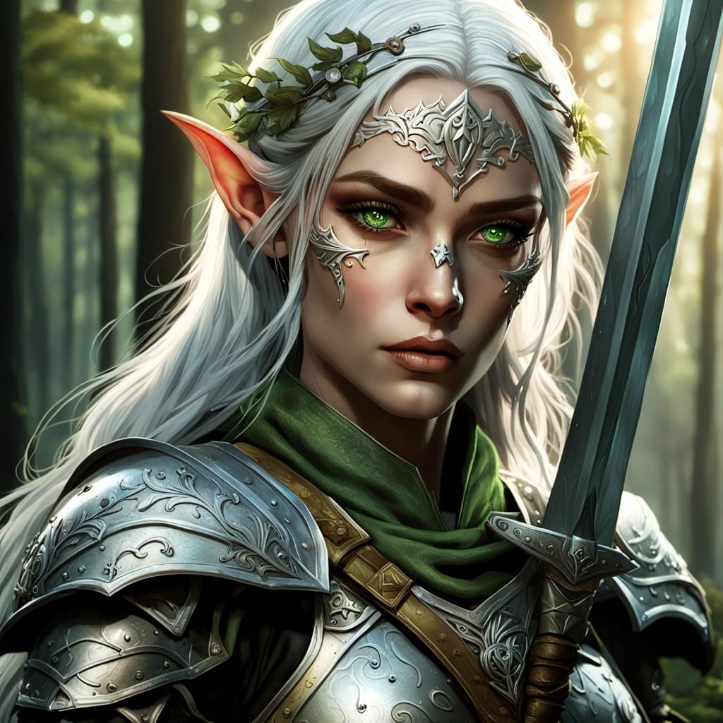 Forest Elf Warrior Portrait in Dark Fantasy Style