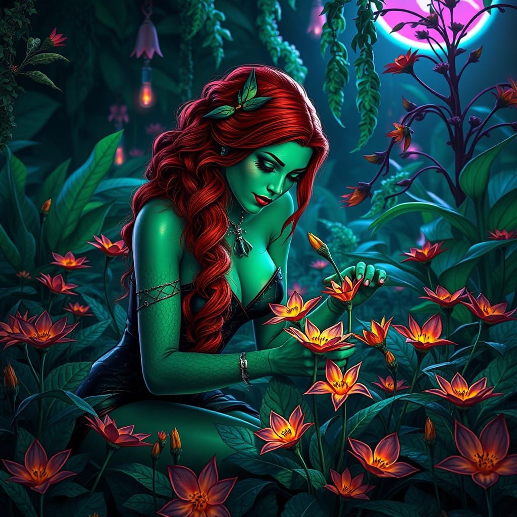 Cyberpunk Goddess of Nature Blooms in a Futuristic Oasis