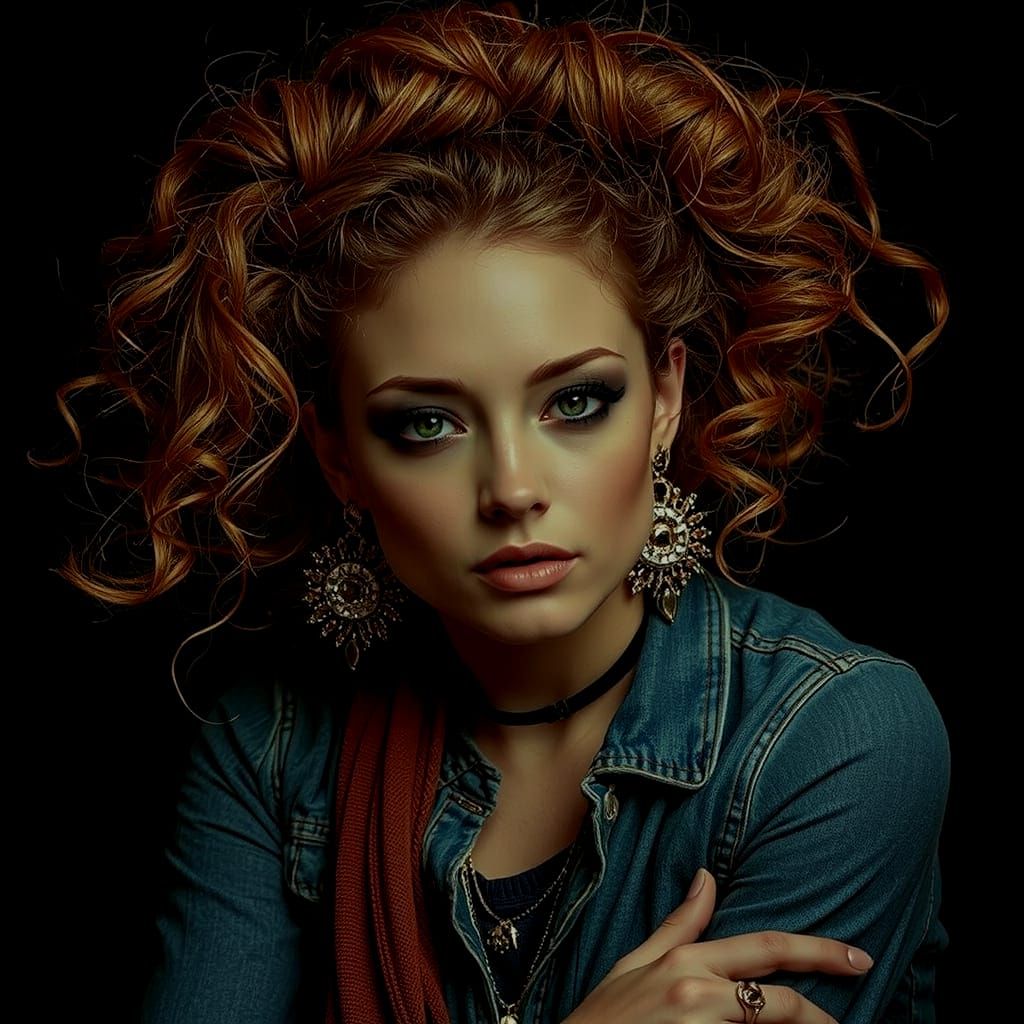 Rugged Glamour Woman with Windswept Hair in Dramatic Light