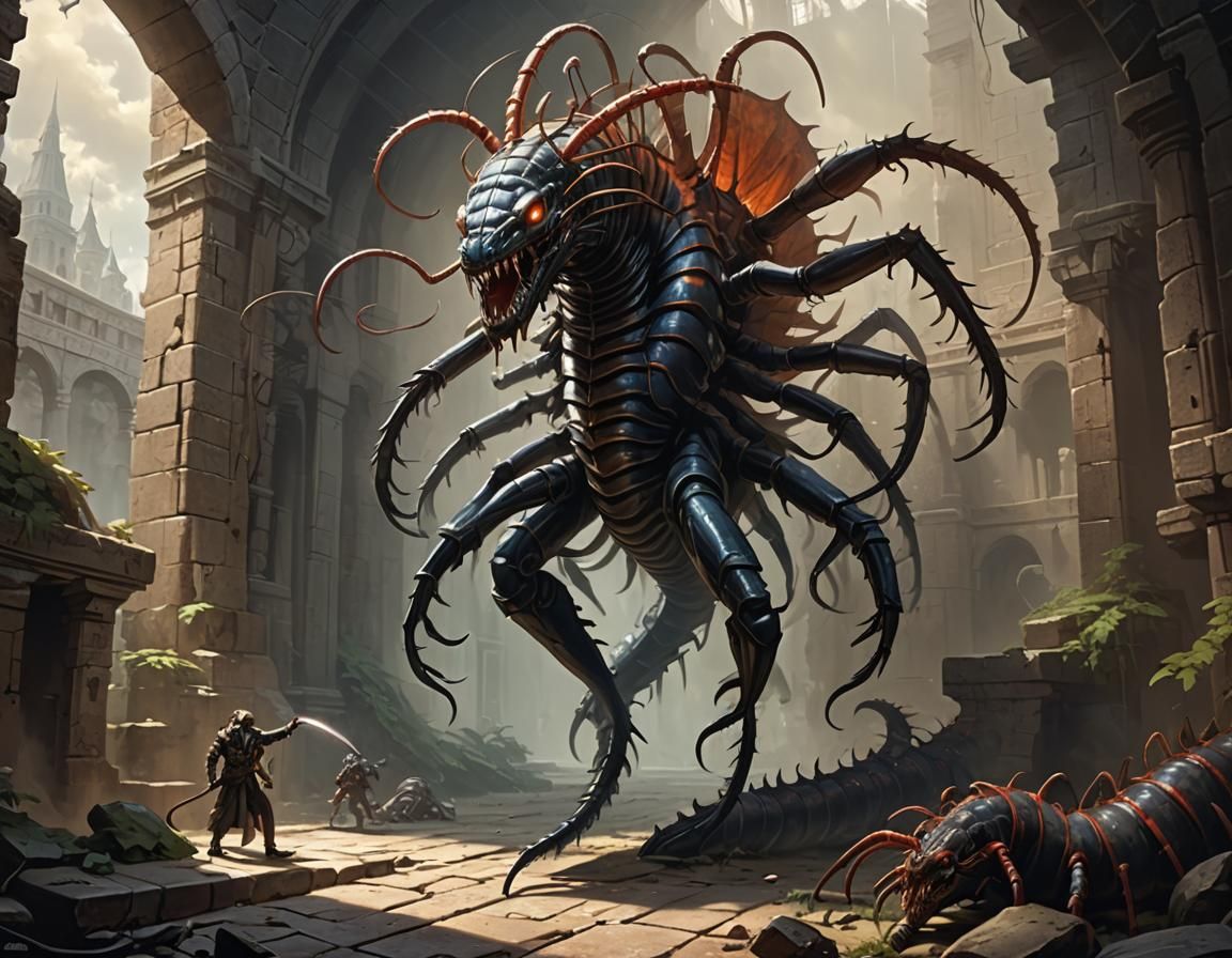 Sinister Phyrexian Centipede with Draconic Tail