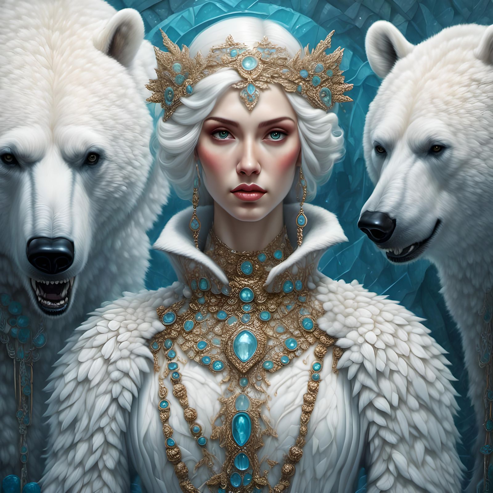 Intricate Fantasy Portrait: Human Polar Bear Hybrid
