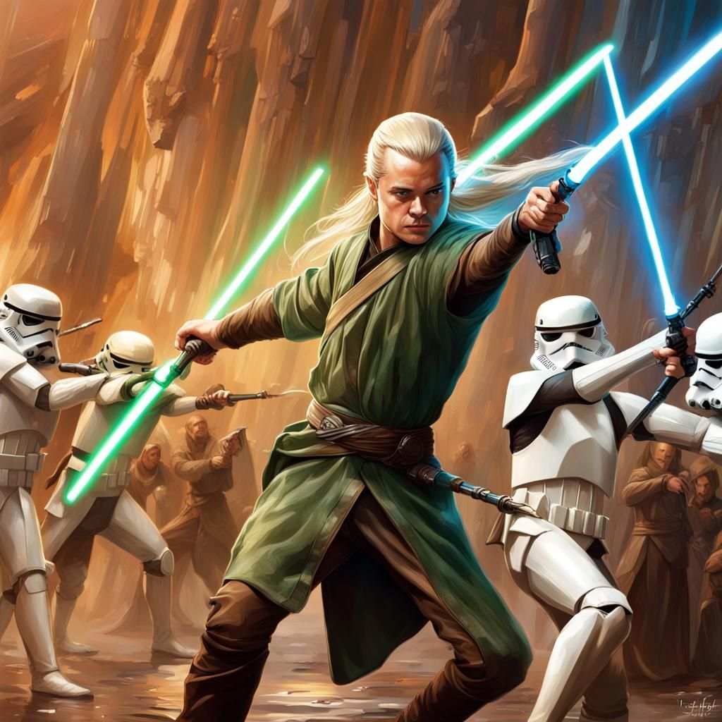 Jedi Legolas Fighting With Stormtroopers