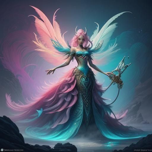 Peacock Feather Mermaid: Fantasy Concept Art