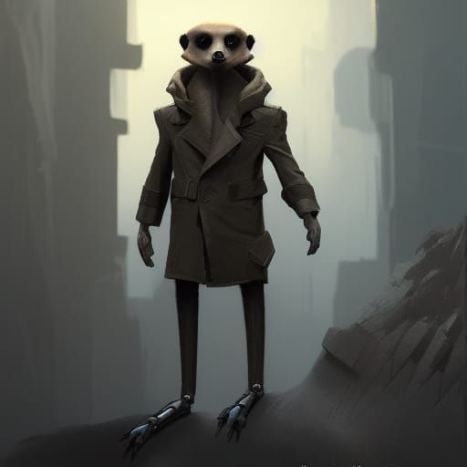 Robot Meerkat in Trench Coat: Dark Fantasy Art