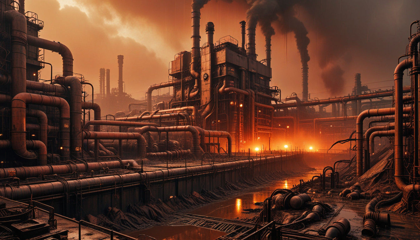 Grimy Toxic Waste Treatment Plant in a Cyberpunk Dystopia