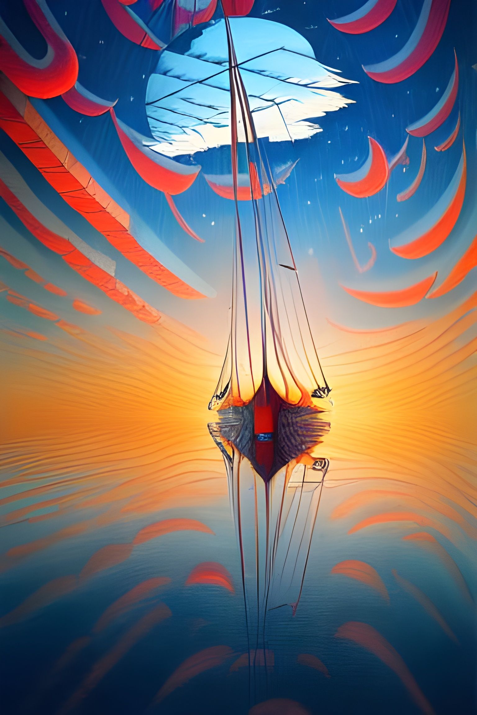 Sailboat on Open Water in Surreal Style
