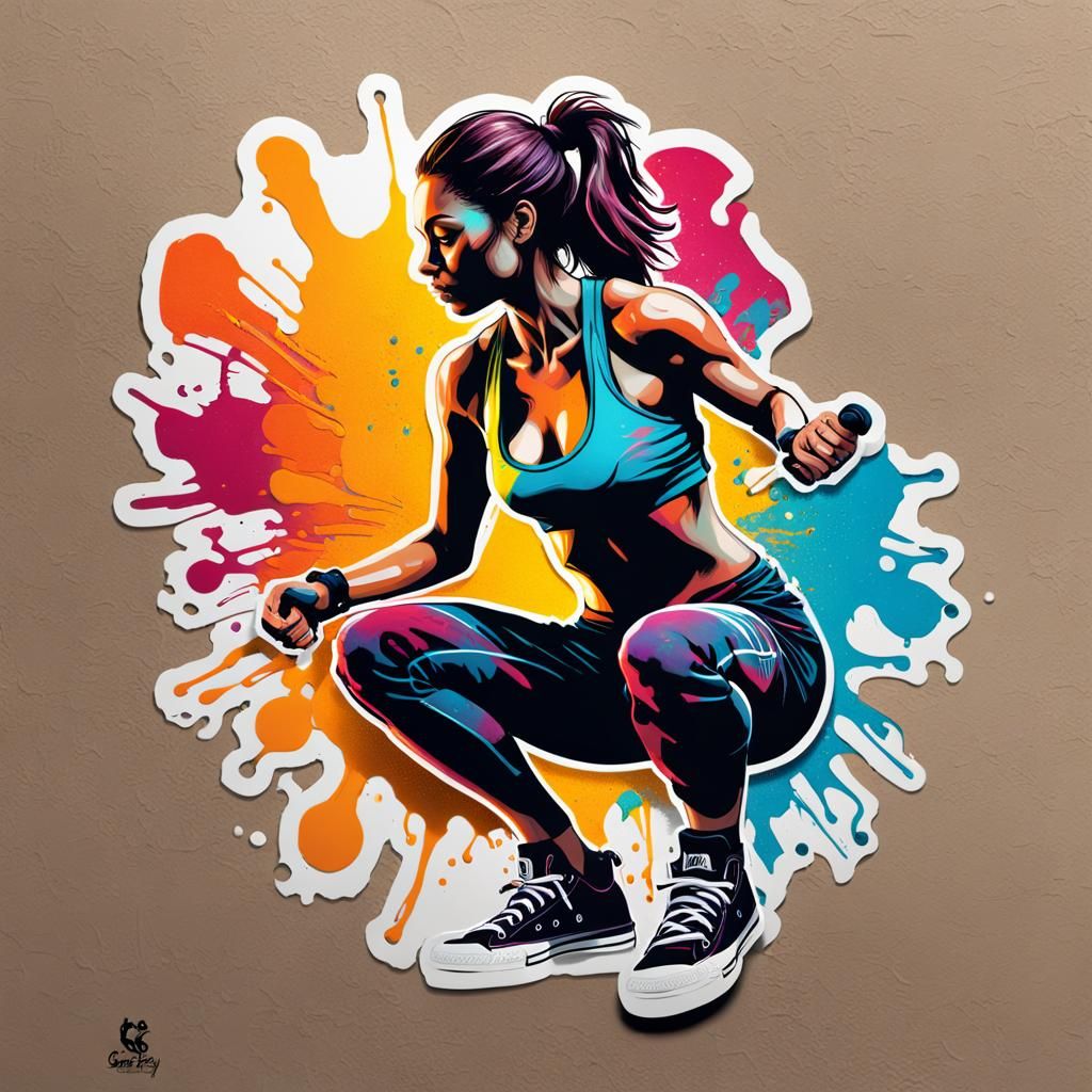 Woman Exercising: Graffiti Style Sticker Art