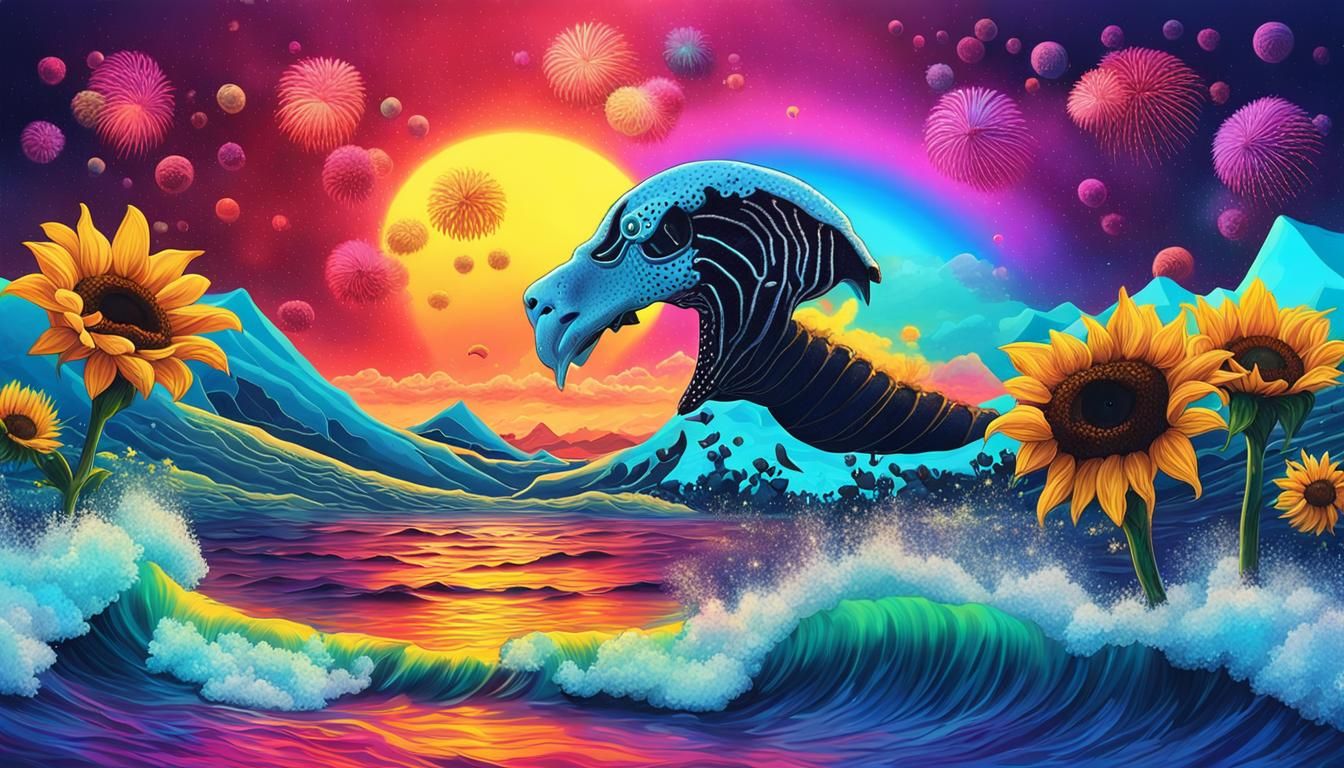 Ocean Waves in Cyberpunk Neon Astral Style