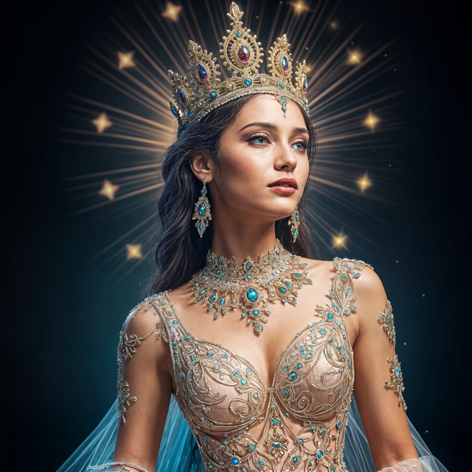 A Vibrant Goddess in Shimmering Regalia