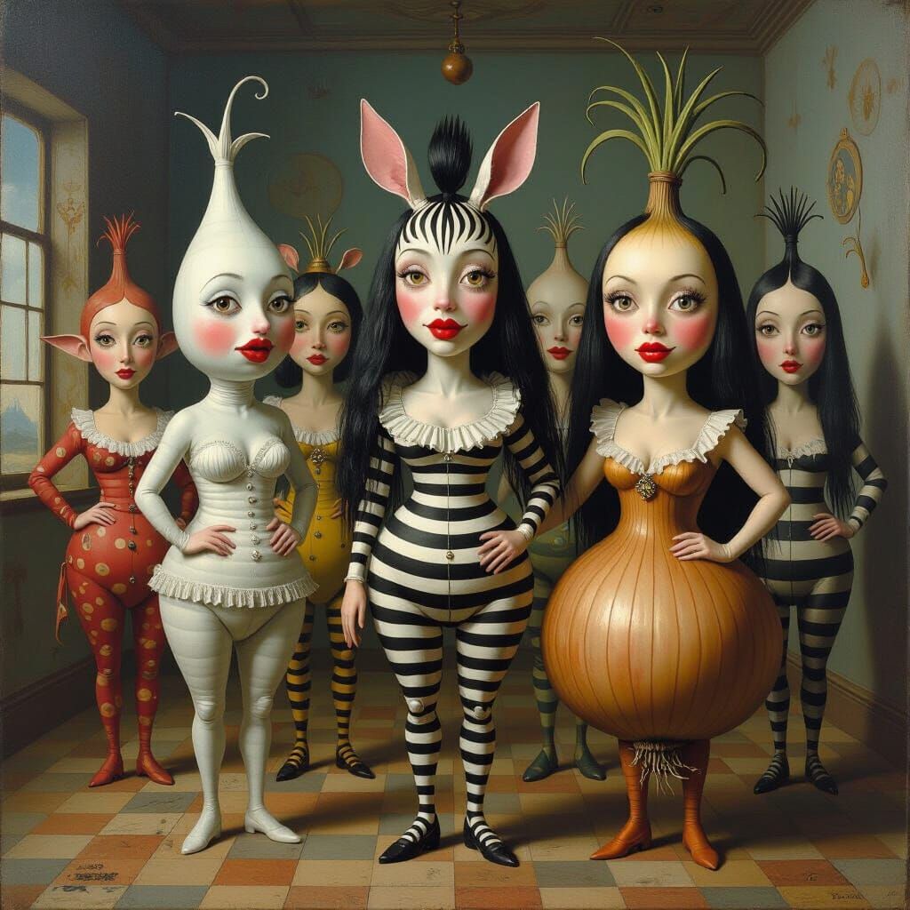 Surreal Ballet of Hybrid Creatures in Bosch Dalí Style