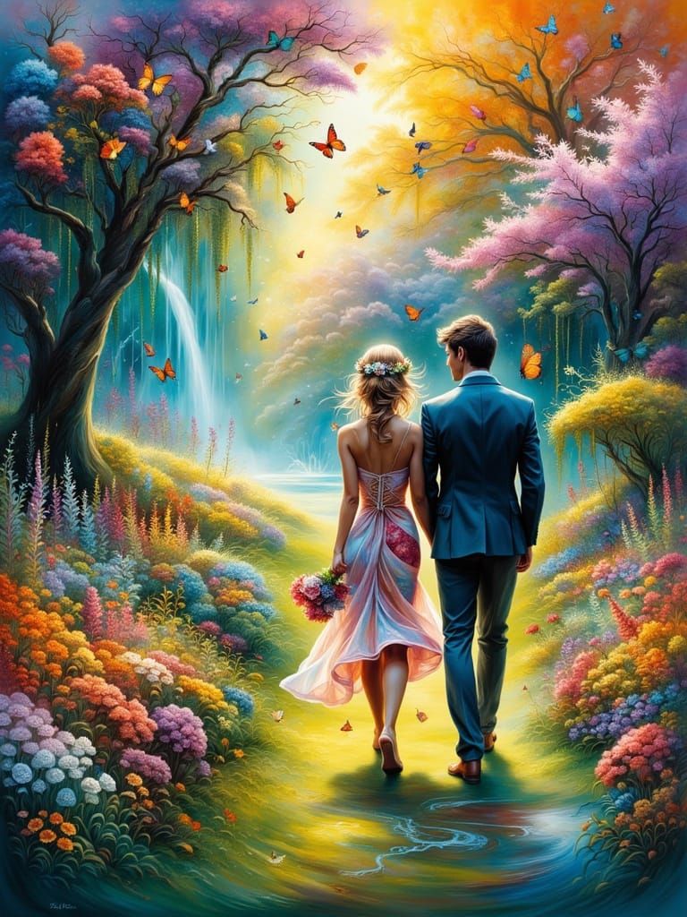 Romantic Park Stroll in Impressionistic Style