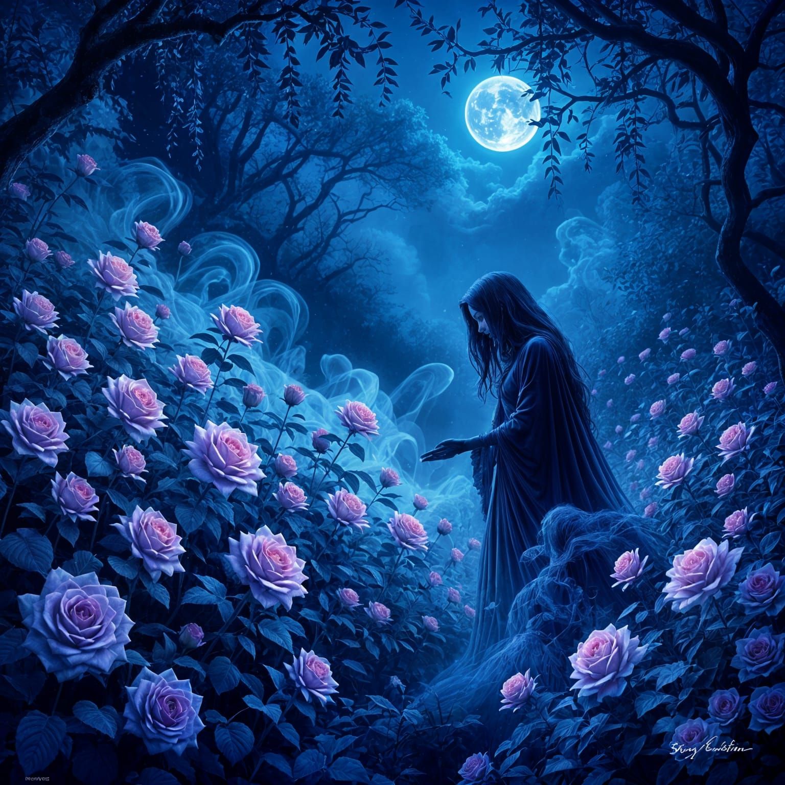 Spectral Garden at Midnight Glowing Ethereal Flowers