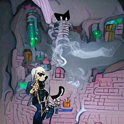 Black Cat Vaping in Skeleton Dungeon