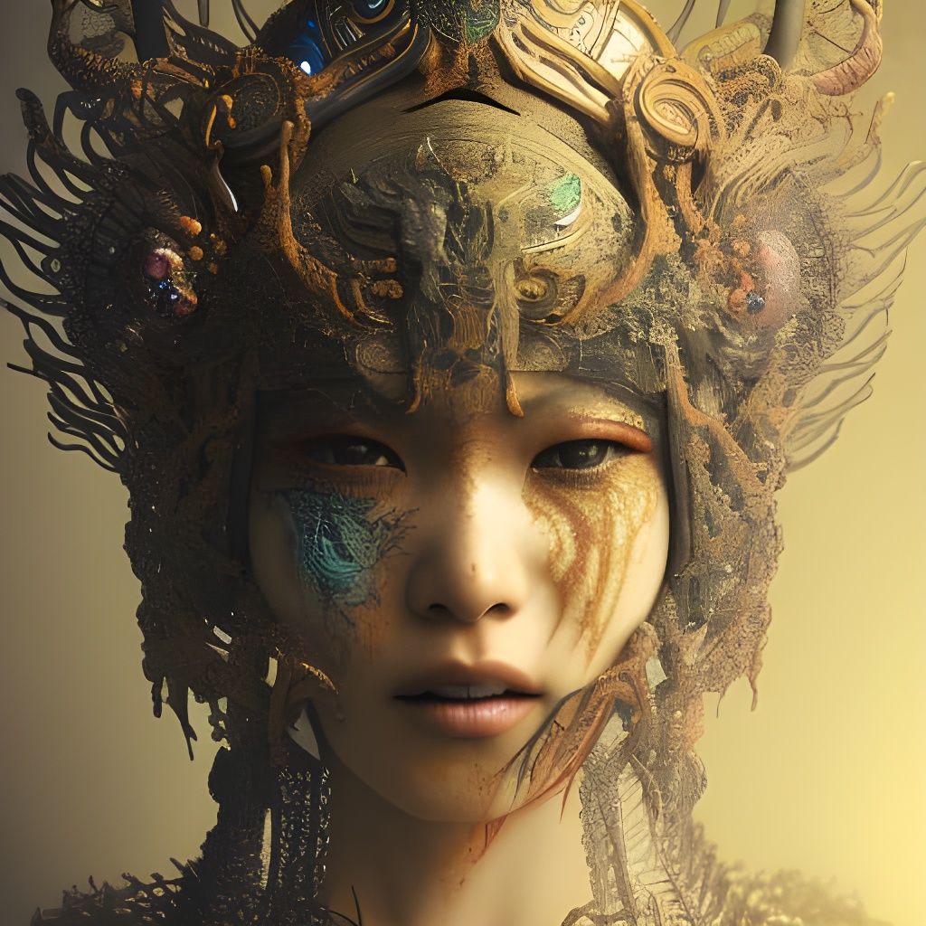 Fierce Japanese Female Warrior in Intricate Armor