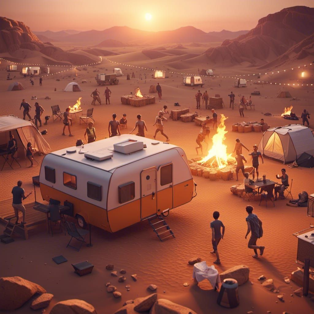 Desert Caravan Park Bonfire in Cinematic 3D