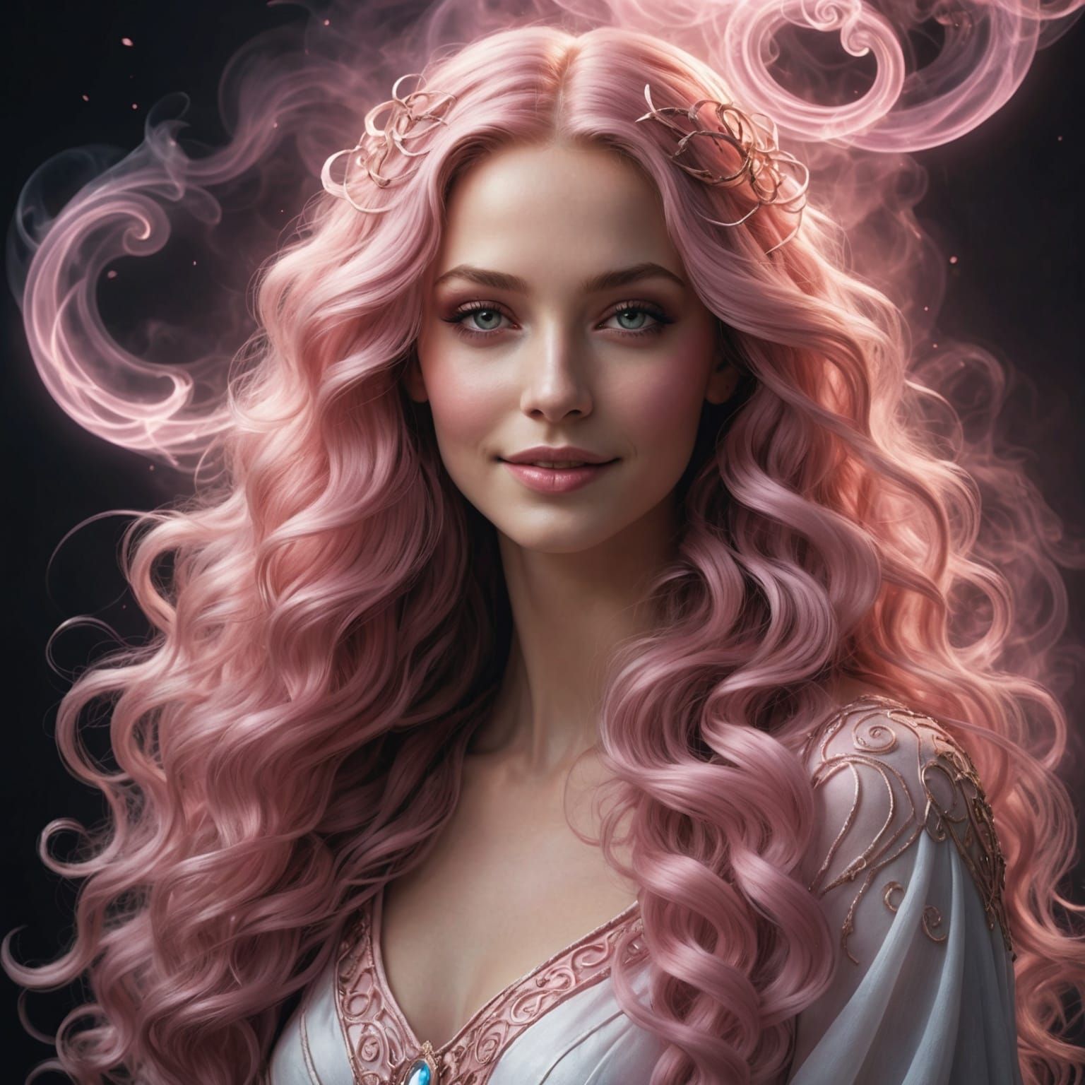 Glowing Magical Goddess with Pink Smoke Hair