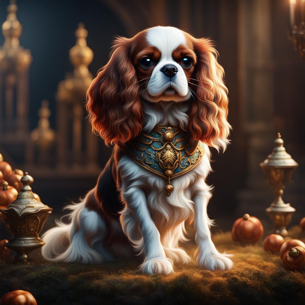 Cute King Charles Cavalier in Detailed Digital Art