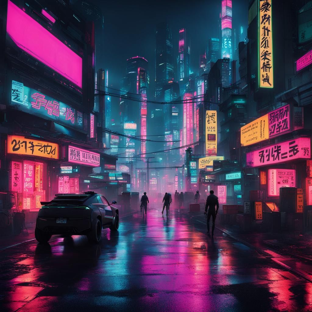 Futuristic Tokyo at Night in Cyberpunk Style