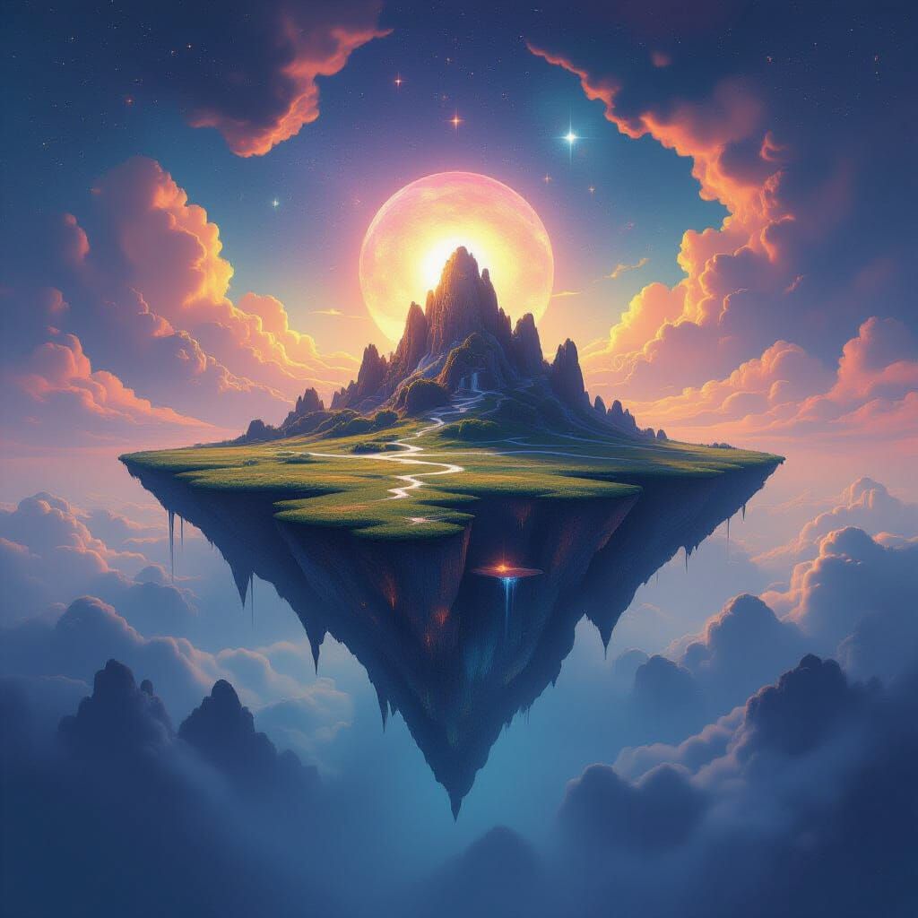 Floating Island in the Sky with Abstract Colors