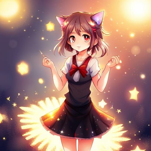 Anime Girl with Cat Ears and Sparkles