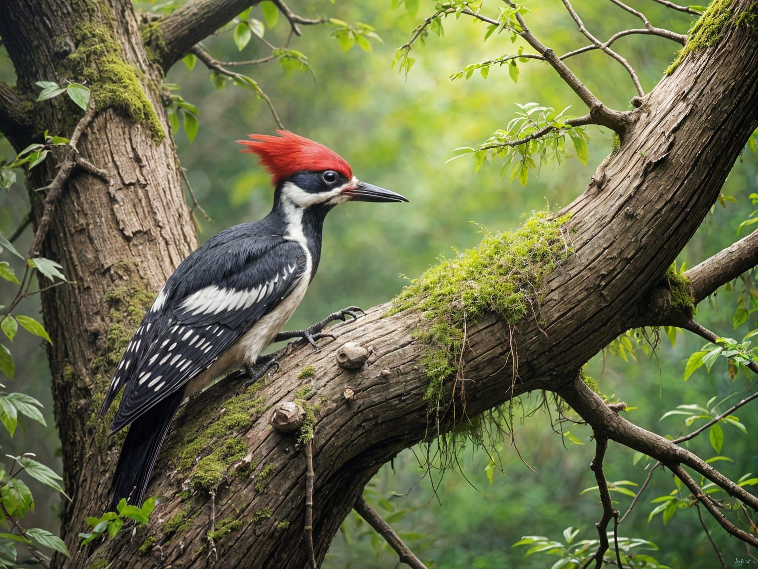 Pileated Woodpecker in Lush Forest, Naturalistic Style