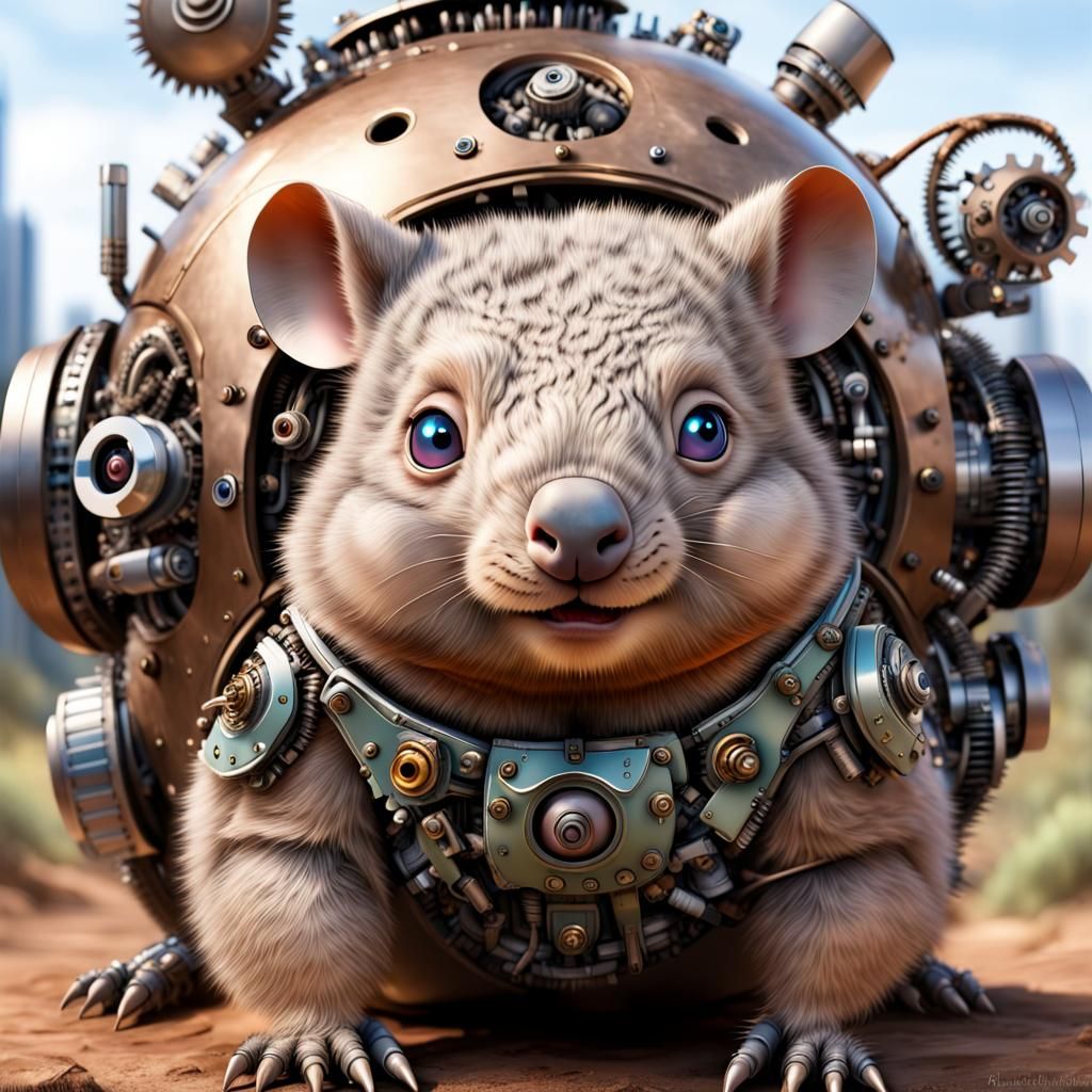 Adorable Cyborg Wombat in Australian Landscape